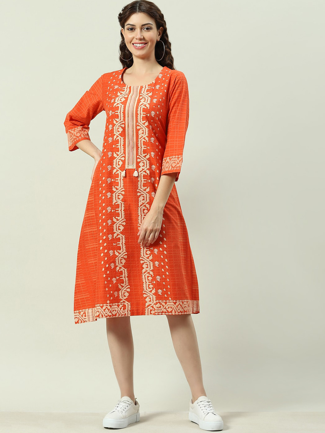 

Biba Geometric Embroidered Cotton Dress, Orange