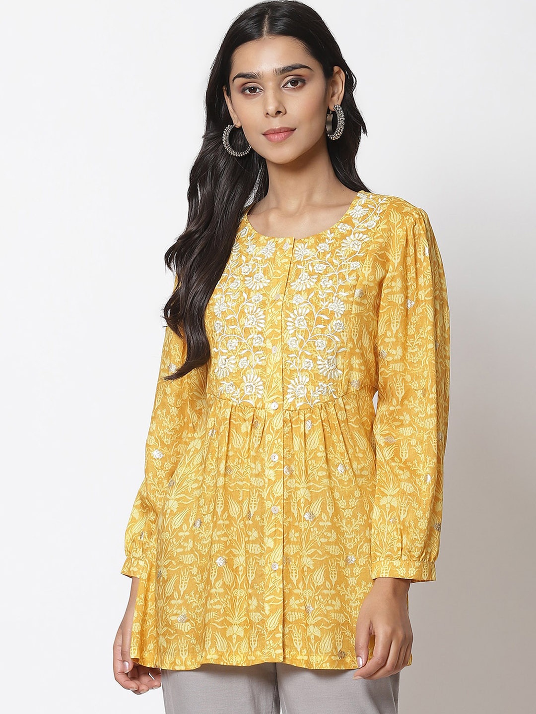 

Biba Floral Printed A-Line Kurta, Mustard