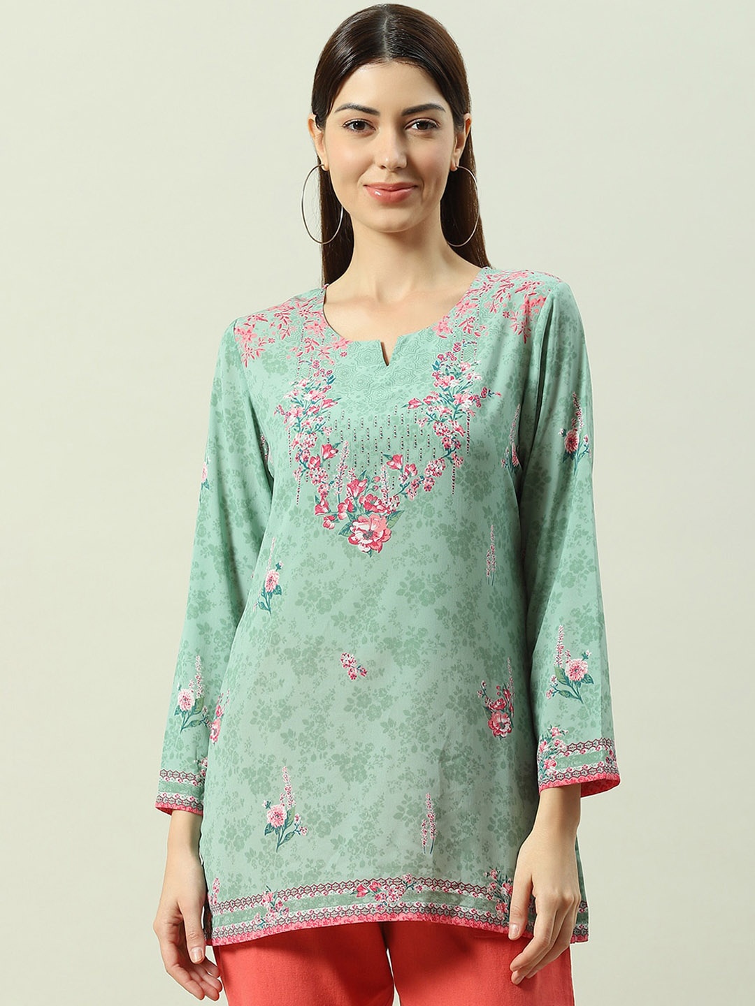 

Biba Floral Printed Crepe Kurta, Sea green