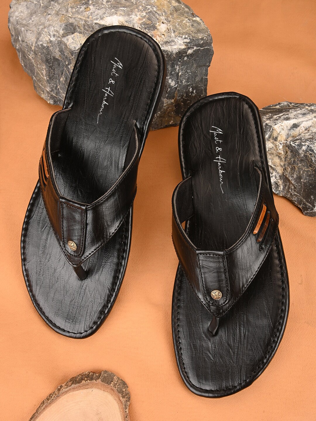 

Mast & Harbour Men Black Textured Comfort Sandals