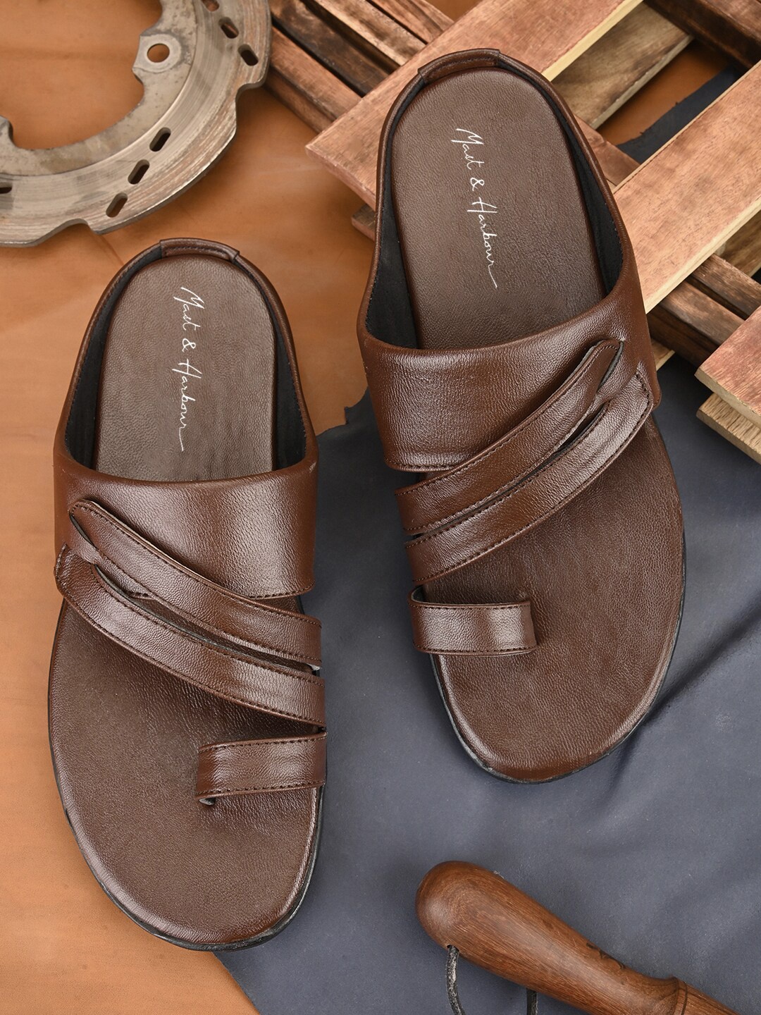 

Mast & Harbour Men Brown Textured Comfort Sandals