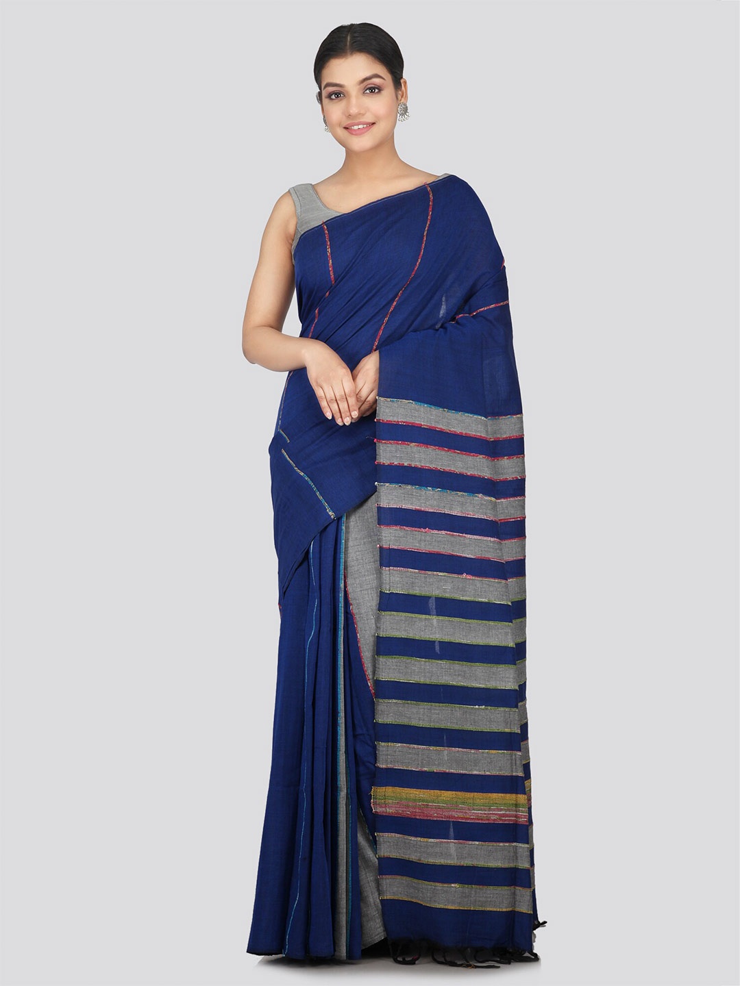 

PinkLoom Woven Design Pure Cotton Saree, Blue