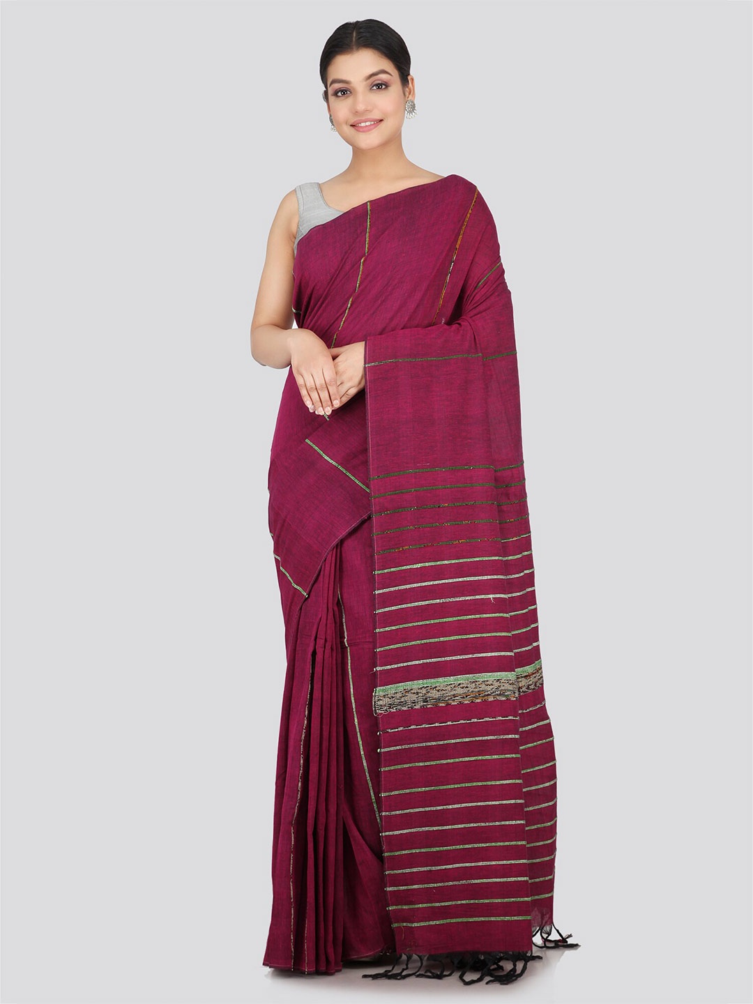 

PinkLoom Woven Design Pure Cotton Saree, Maroon