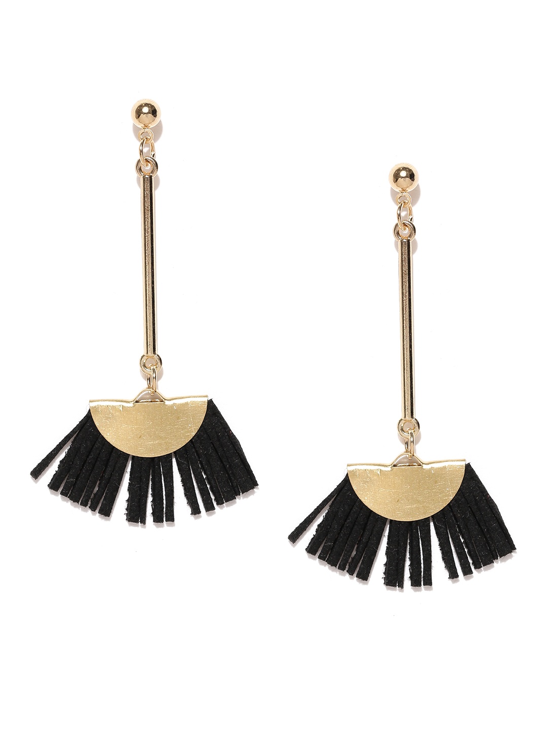 

OOMPH Gold-Toned & Black Tasselled Drop Earrings