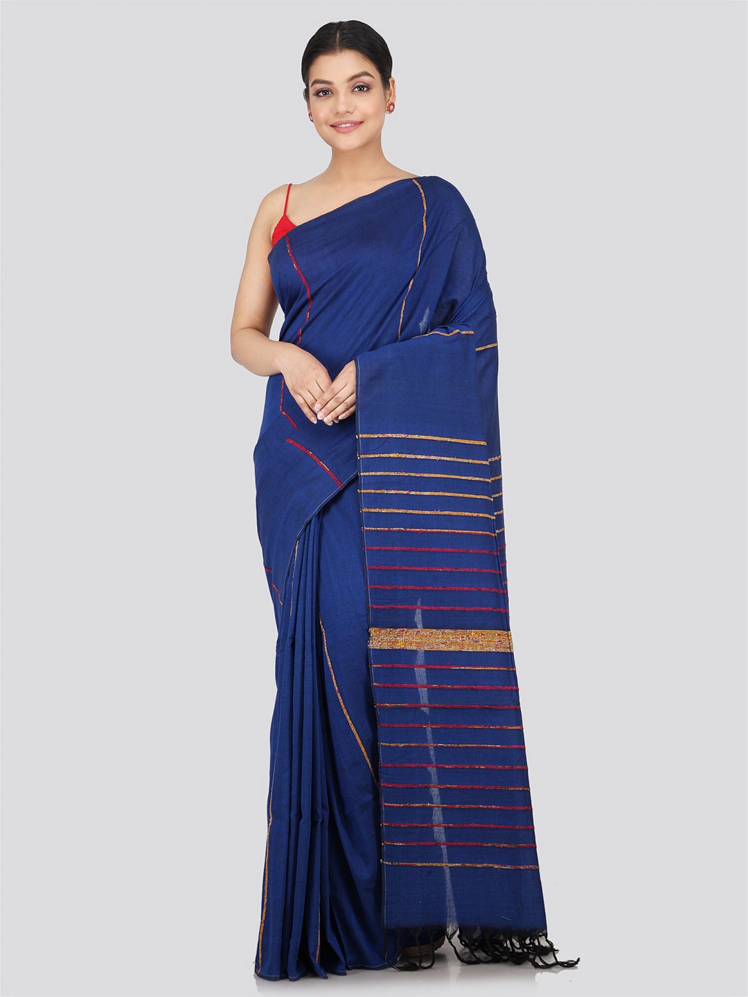 

PinkLoom Striped Woven Design Pure Cotton Saree, Blue