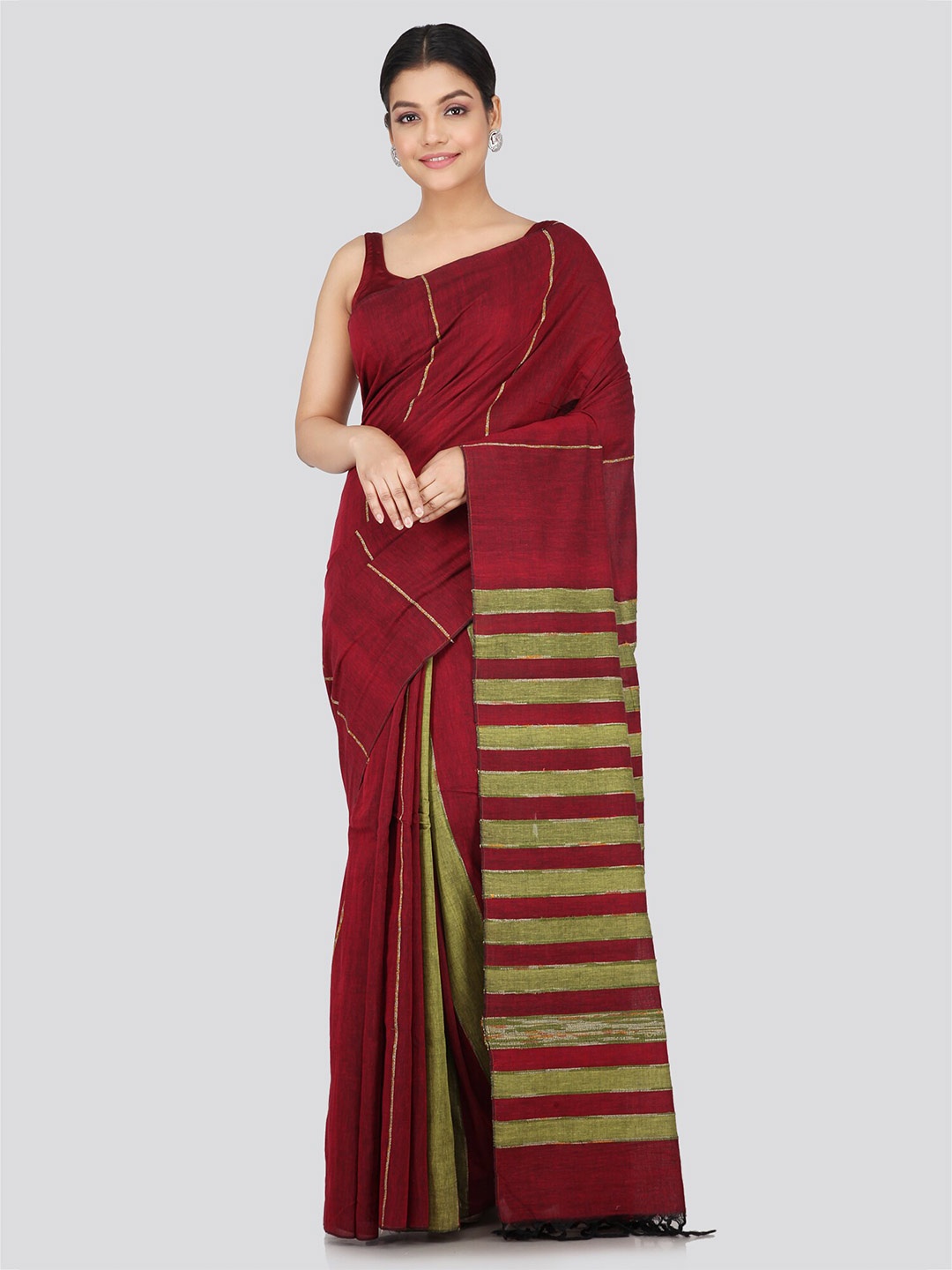

PinkLoom Woven Design Pure Cotton Saree, Maroon