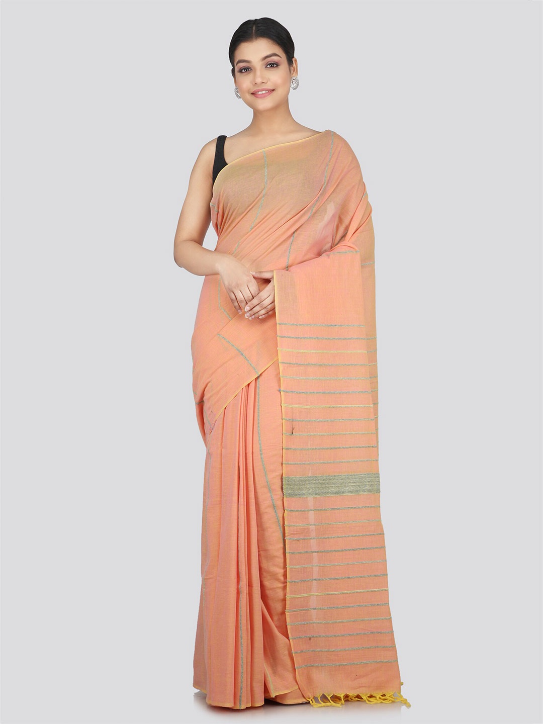 

PinkLoom Woven Design Pure Cotton Saree, Peach