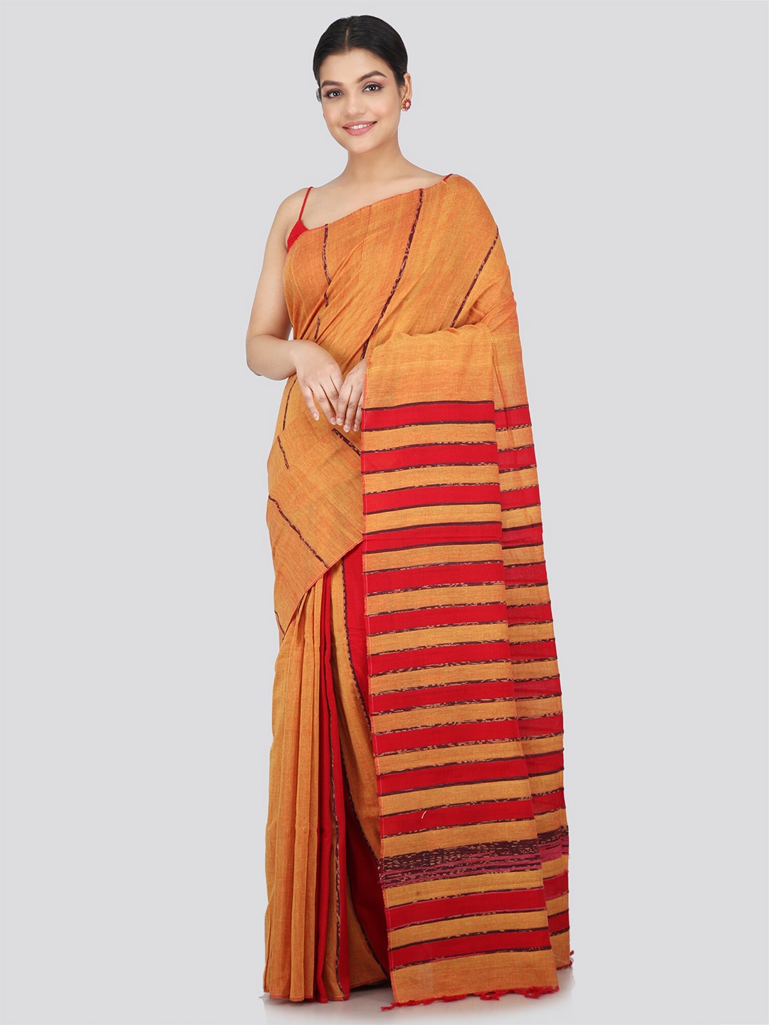 

PinkLoom Woven Design Pure Cotton Saree, Orange