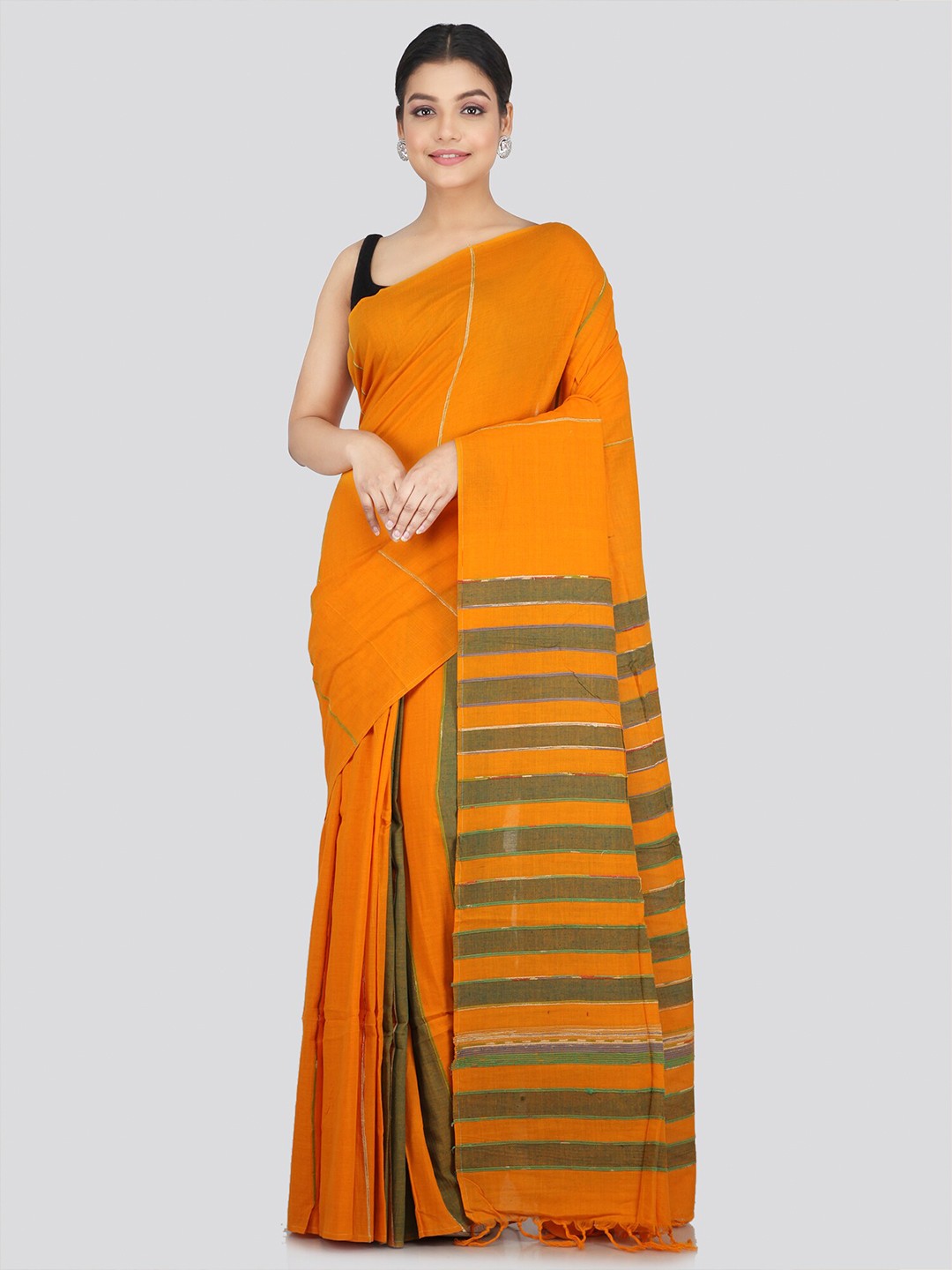 

PinkLoom Woven Design Pure Cotton Saree, Orange