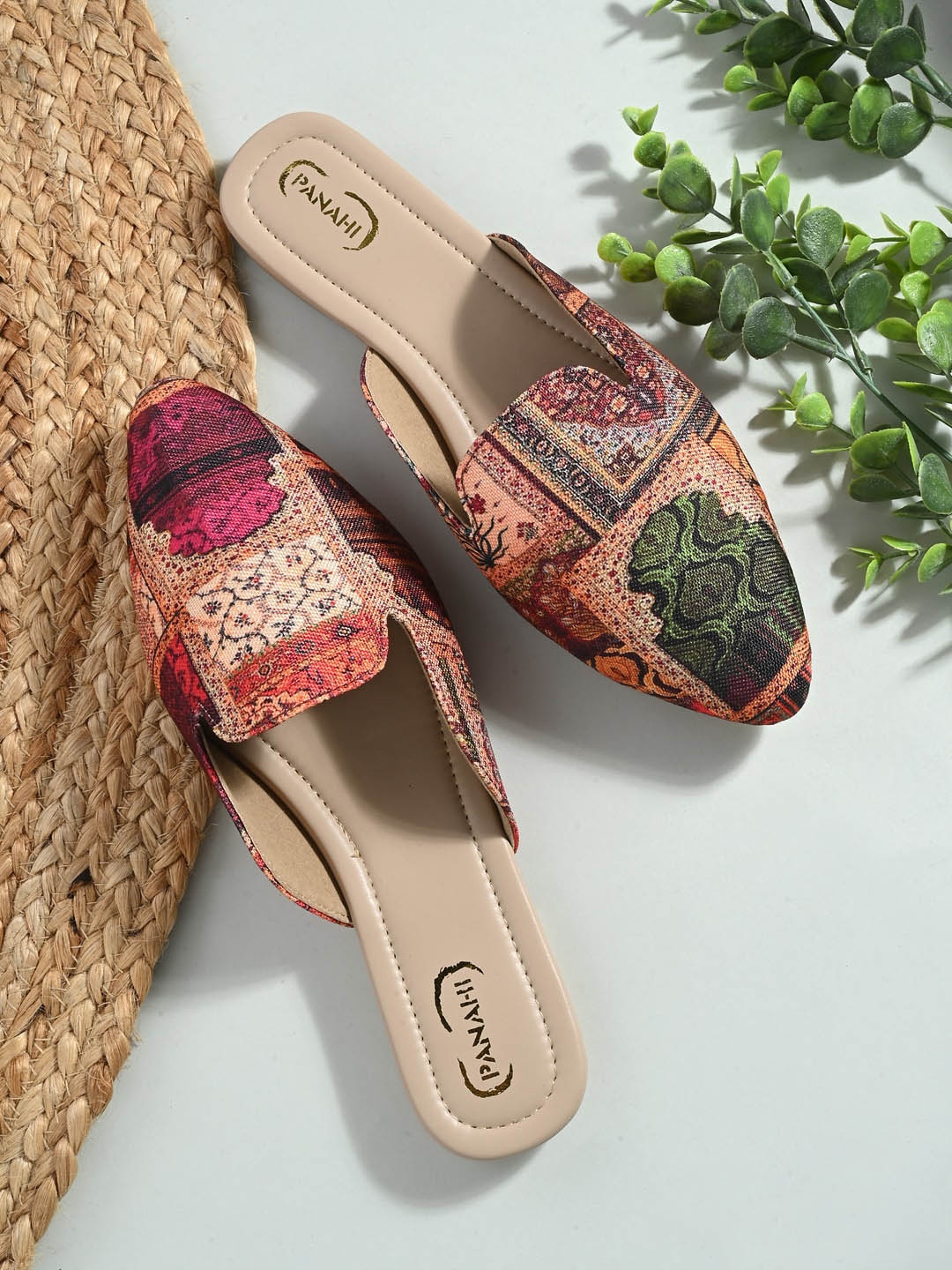 

PANAHI Printed Pointed Toe Mules, Peach