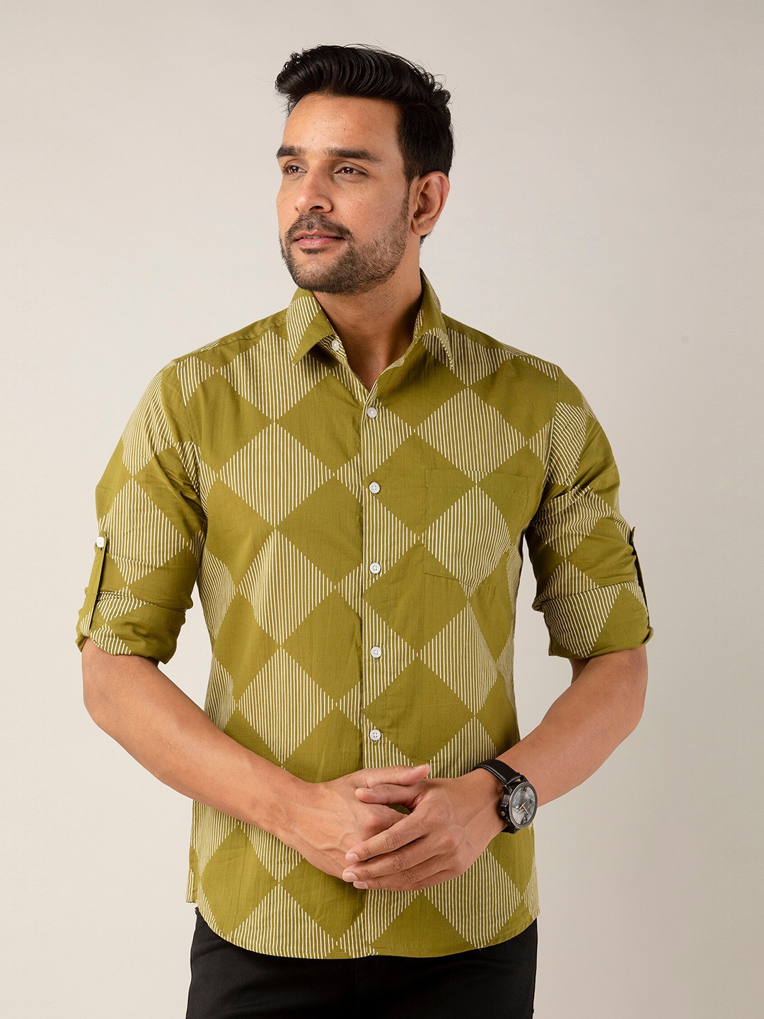 Sutidora Comfort Checked Casual Pure Cotton Shirt, Green