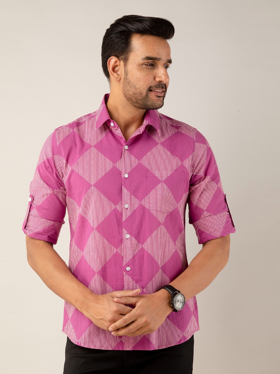 

Sutidora Comfort Checked Casual Pure Cotton Shirt, Purple