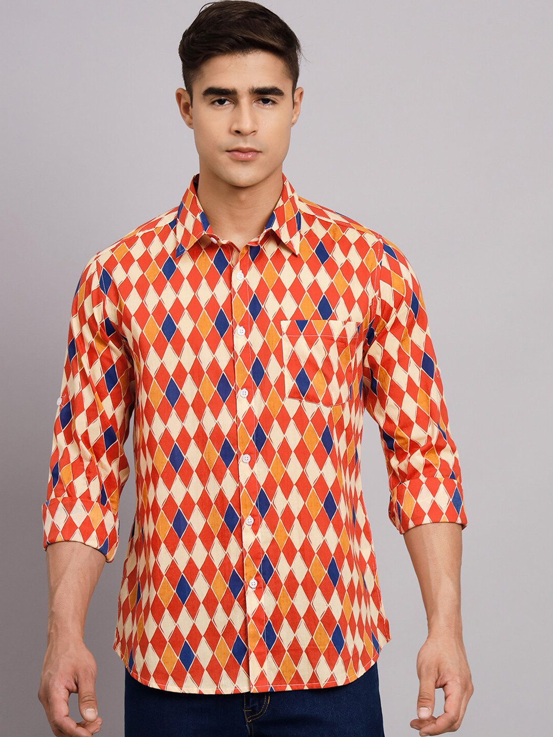 

Sutidora Comfort Geometric Printed Casual Pure Cotton Shirt, Red
