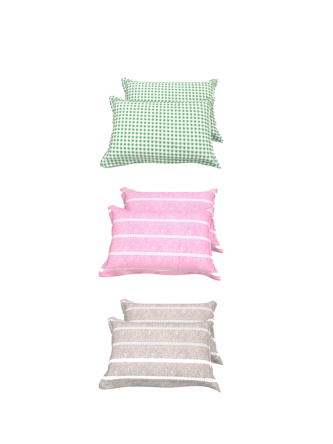 

THE WHITE MOSS EVA Green & Pink 6 Pieces Pure Cotton 220 TC Pillow Covers