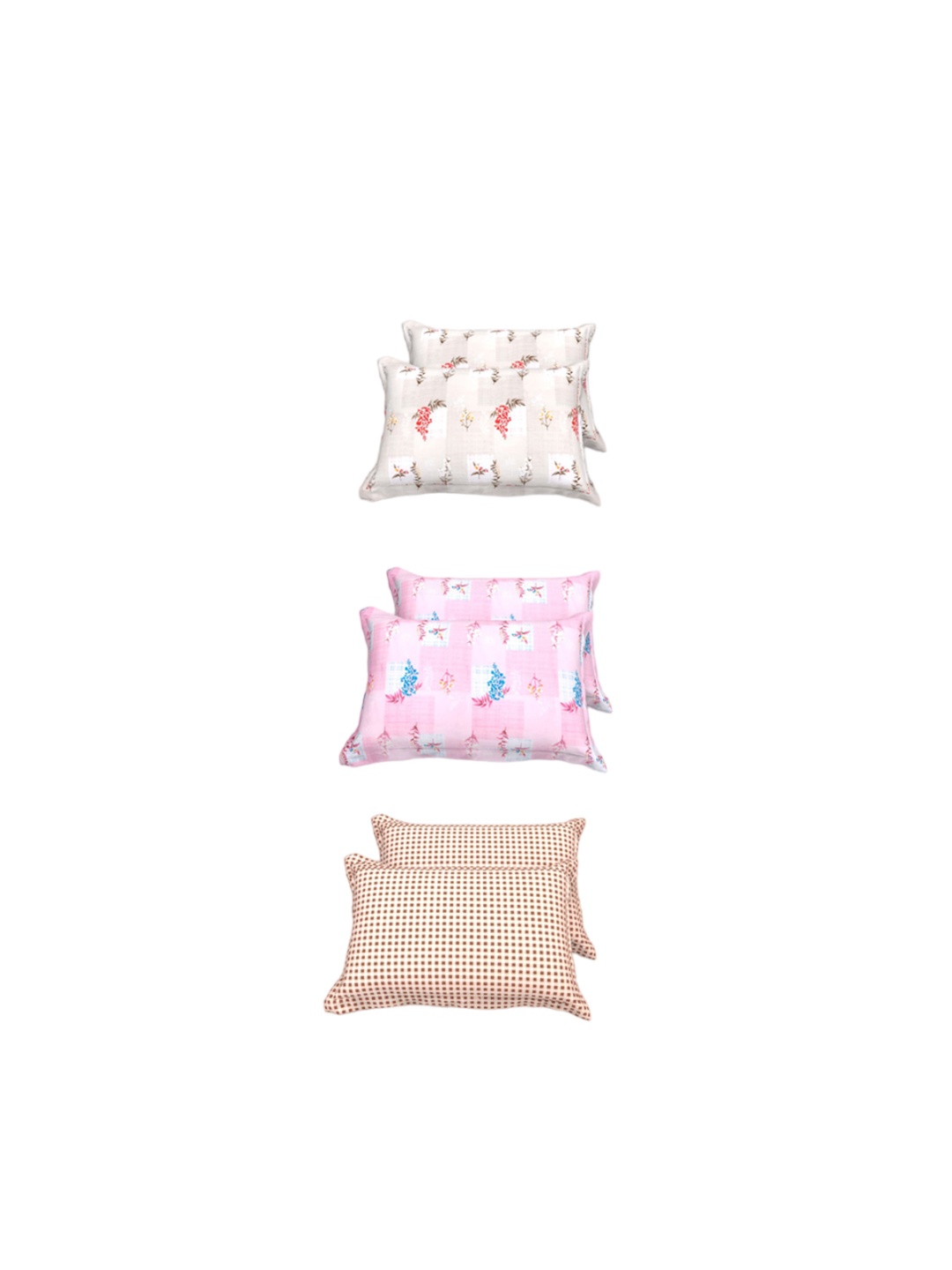 

THE WHITE MOSS EVA Beige & Pink 6 Pieces Printed Pure Cotton 220 TC Pillow Covers