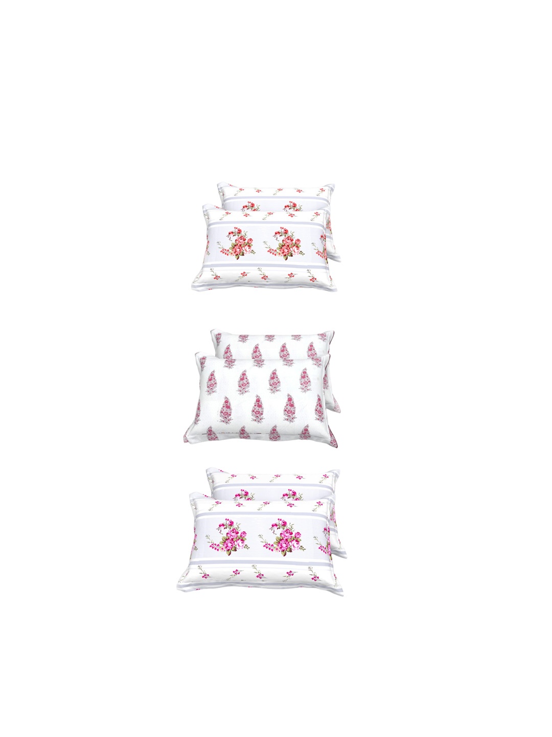 

THE WHITE MOSS EVA White & Pink 6 Pieces 220 TC Pure Cotton Printed Pillow Covers