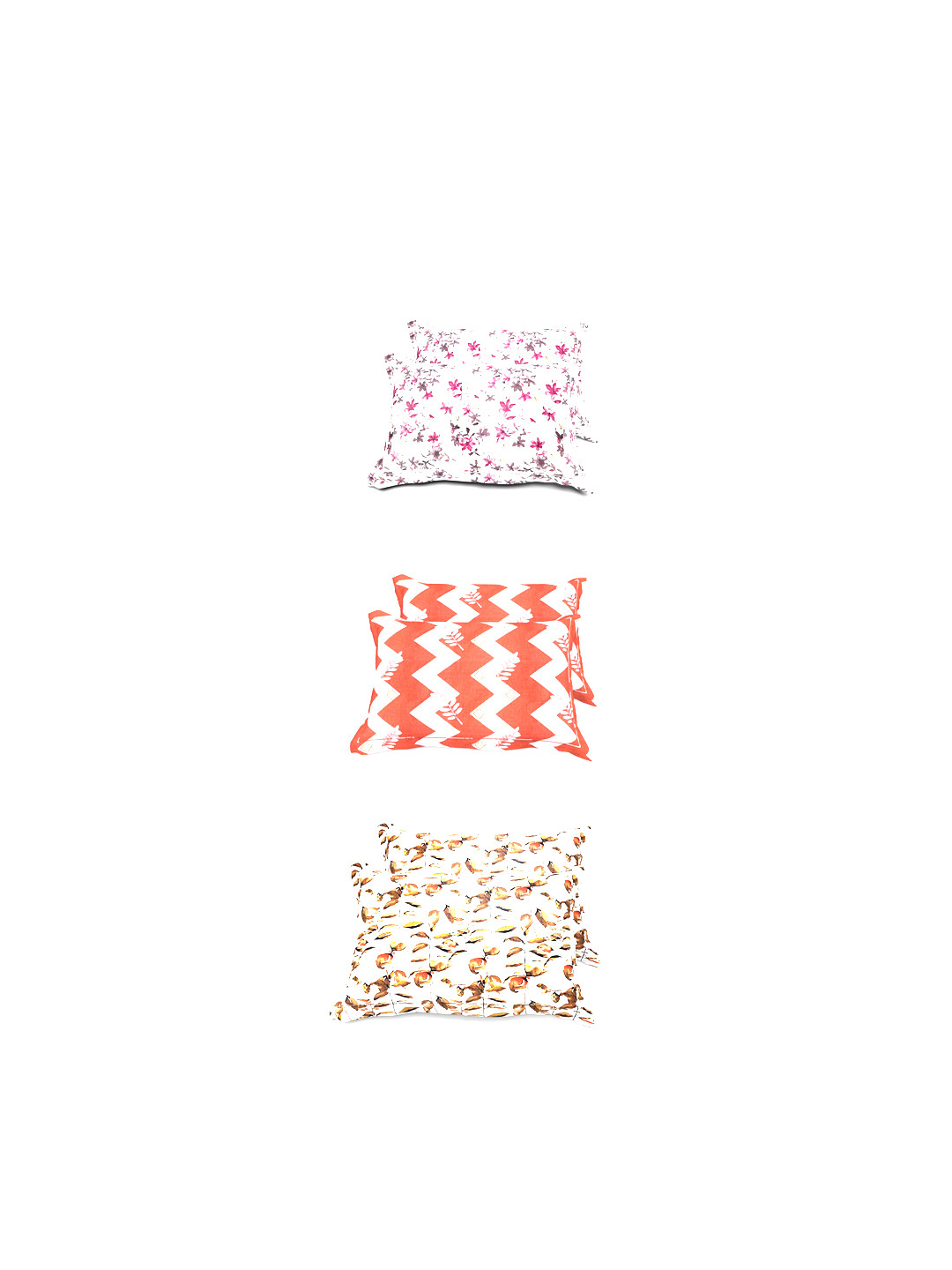 

THE WHITE MOSS EVA White & Orange 6 Pieces Printed Pure Cotton Pillow Covers