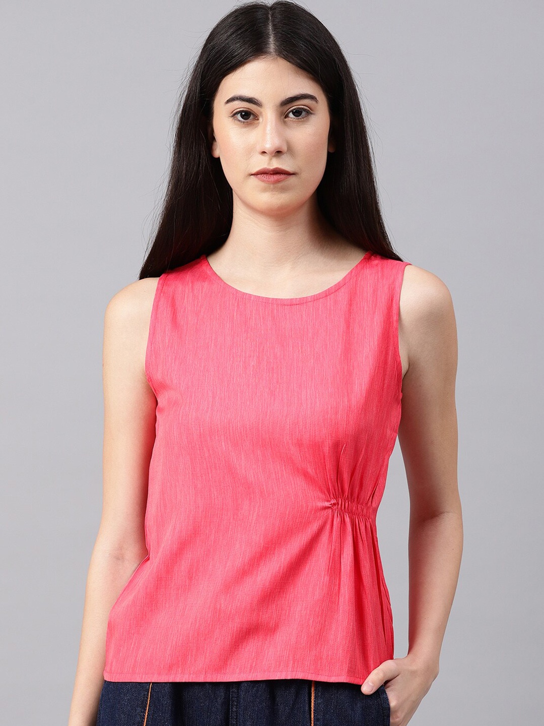 

Mast & Harbour Solid Ruched Sleeveless Top, Pink