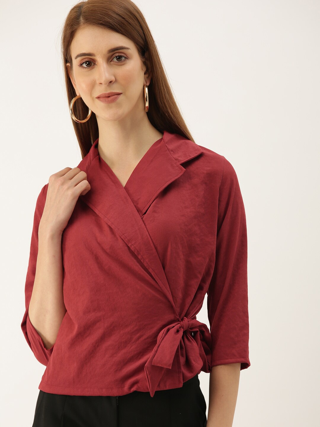 

Mast & Harbour Shirt Collar Wrap Top, Rust