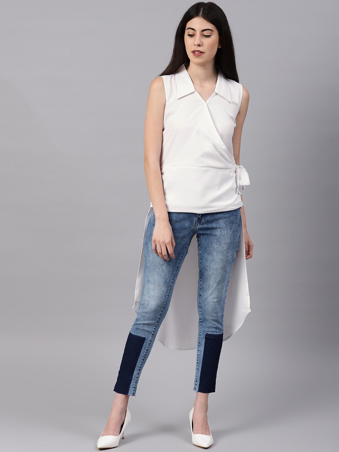 

Mast & Harbour White Shirt Collar High-Low Top
