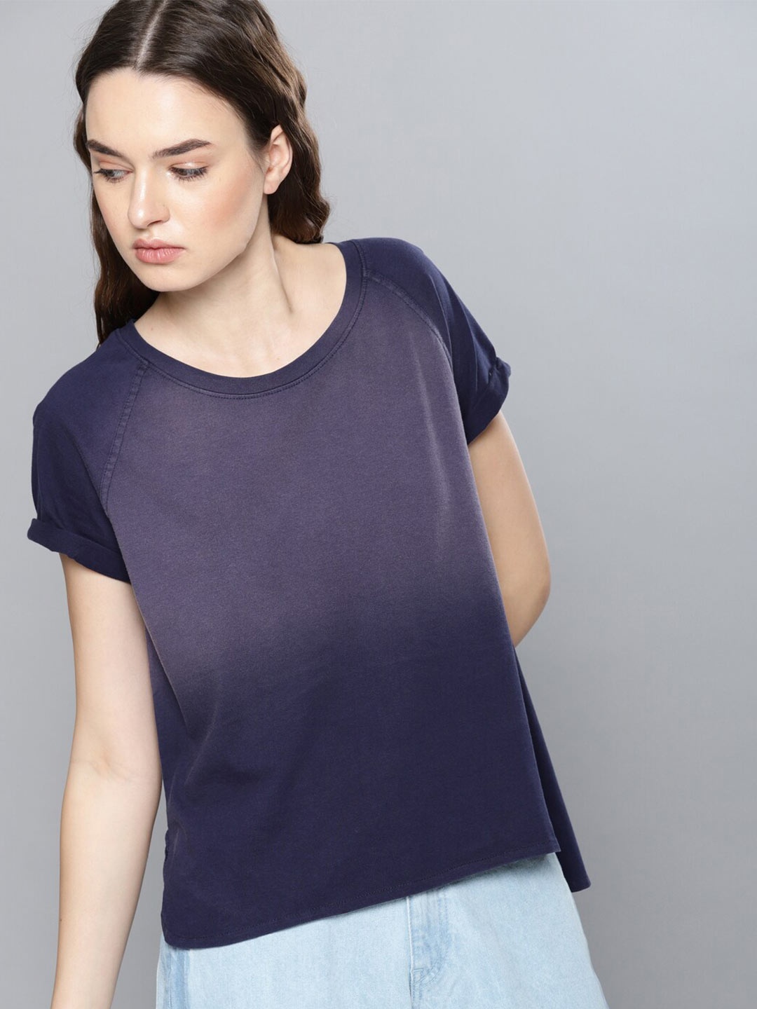 

Mast & Harbour Raglan Sleeve Cotton High-Low Top, Navy blue
