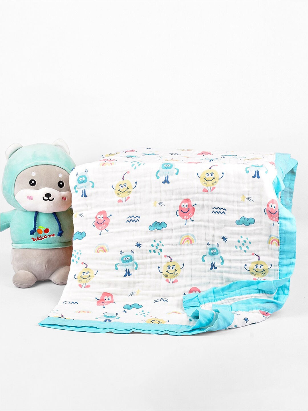 

Moms Home White & Blue Summer Super Soft Absorbent 500 GSM Crib Blanket