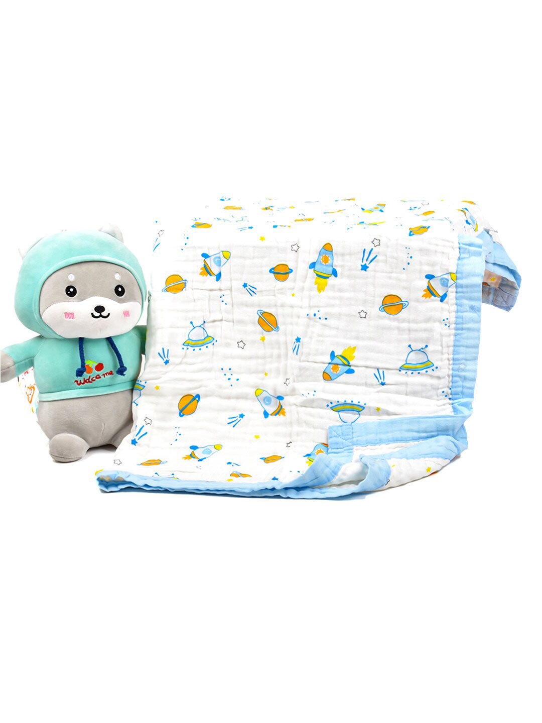 

Moms Home White & Blue Summer Super Soft Absorbent 500 GSM Crib Blanket