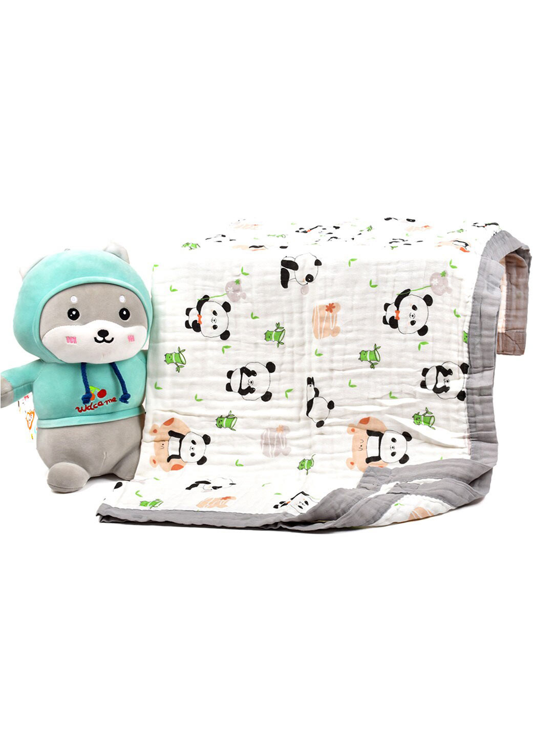 

Moms Home White & Grey Summer Super Soft Absorbent 500 GSM Crib Blanket