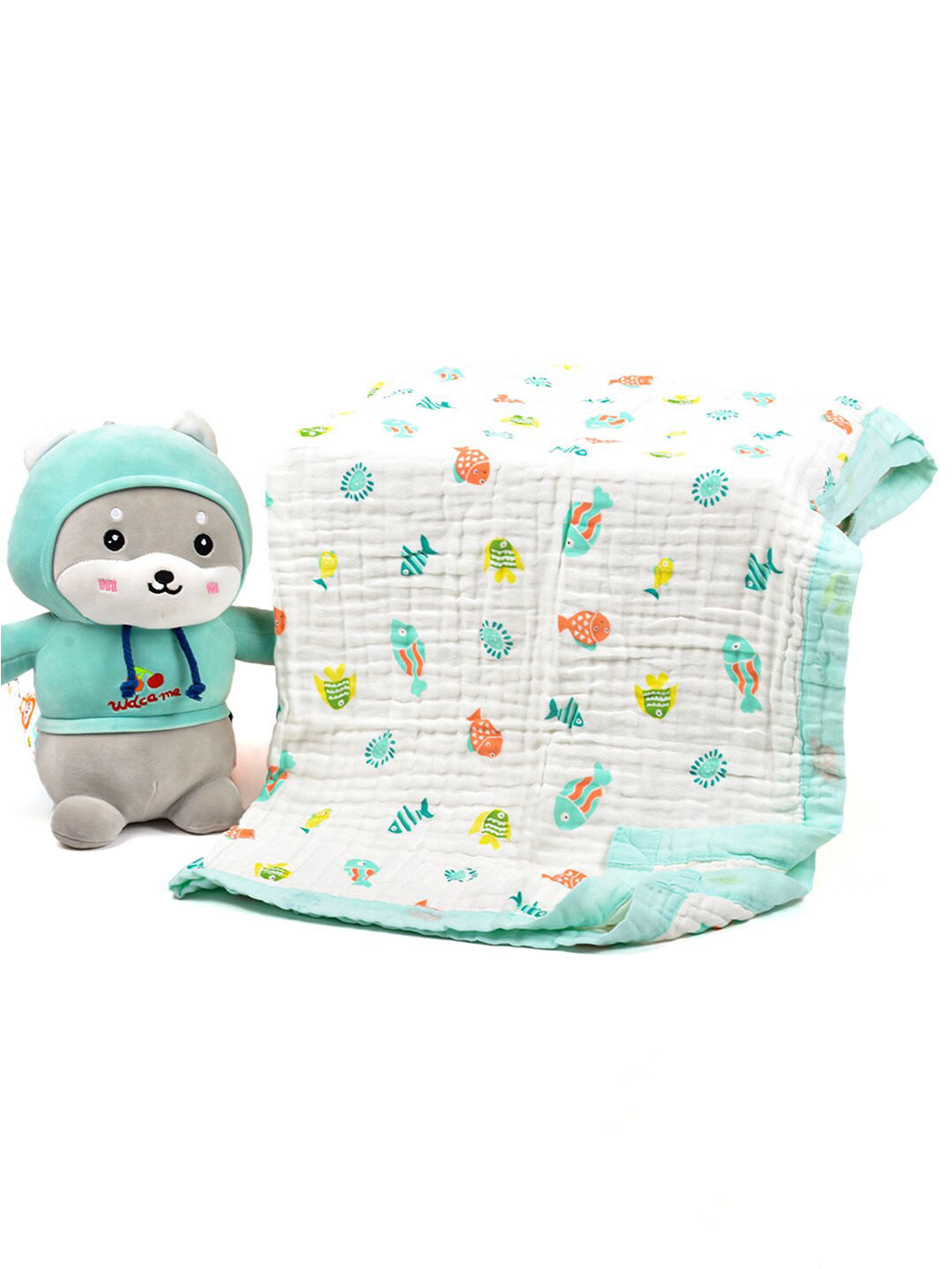 

Moms Home White & Blue Summer Super Soft Absorbent 500 GSM Crib Blanket