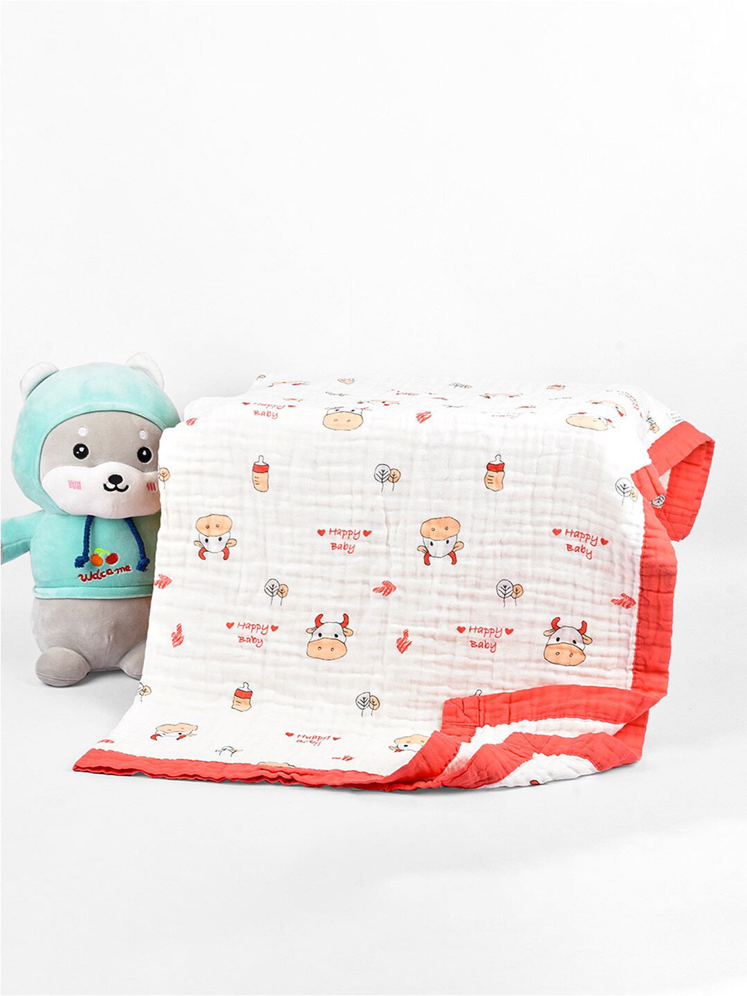 

Moms Home White & Red Summer Super Soft Absorbent 500 GSM Crib Blanket