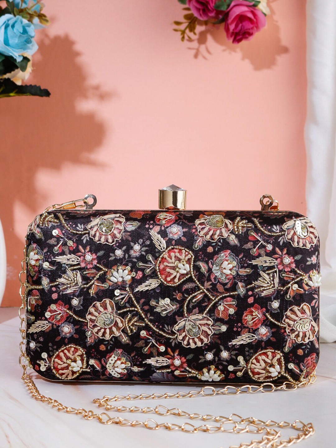 

Swisni Water Resistant Embellished Box Clutch With Shoulder Strap, Brown