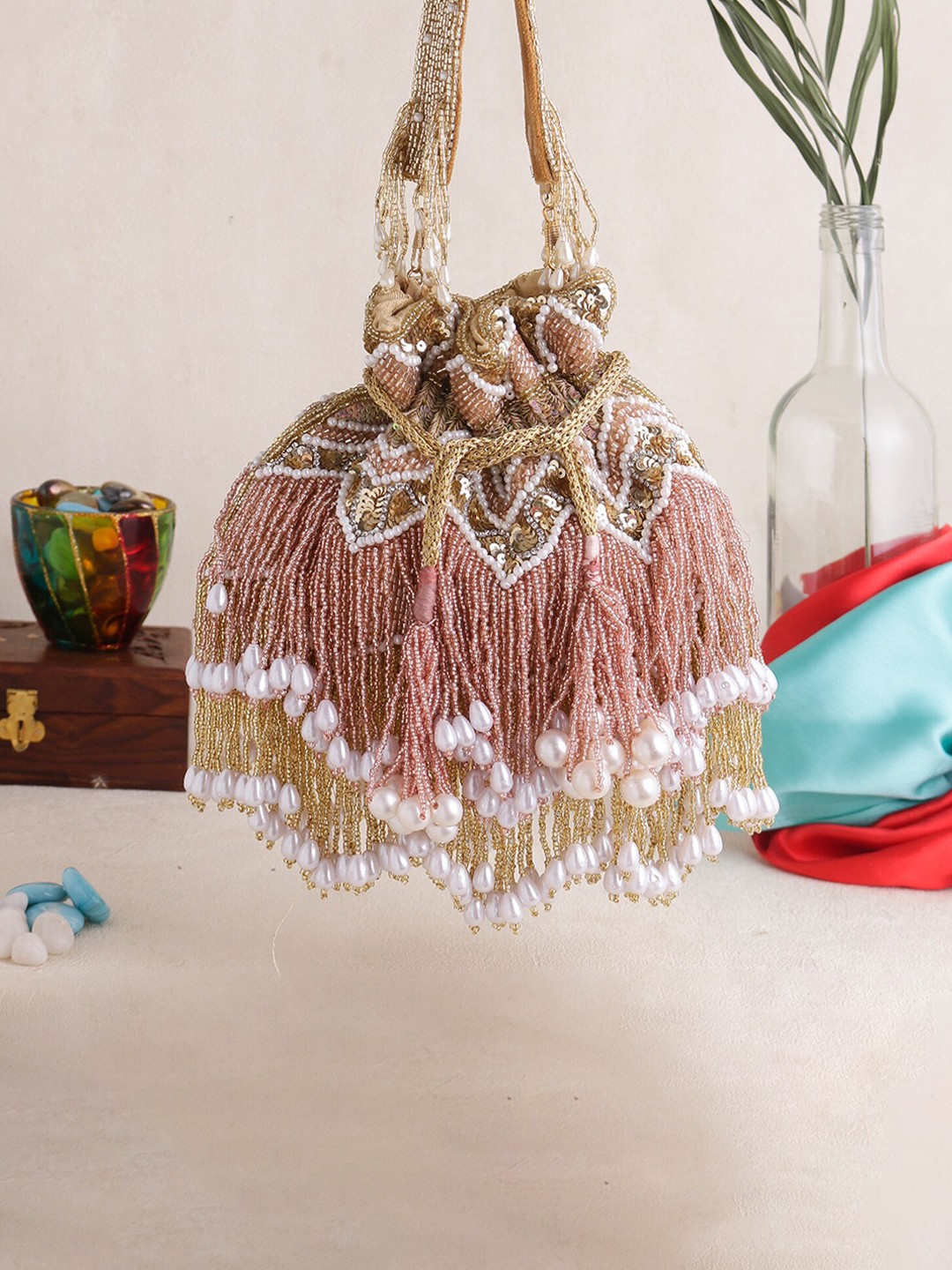 

Swisni Embellished Potli Clutch, Copper