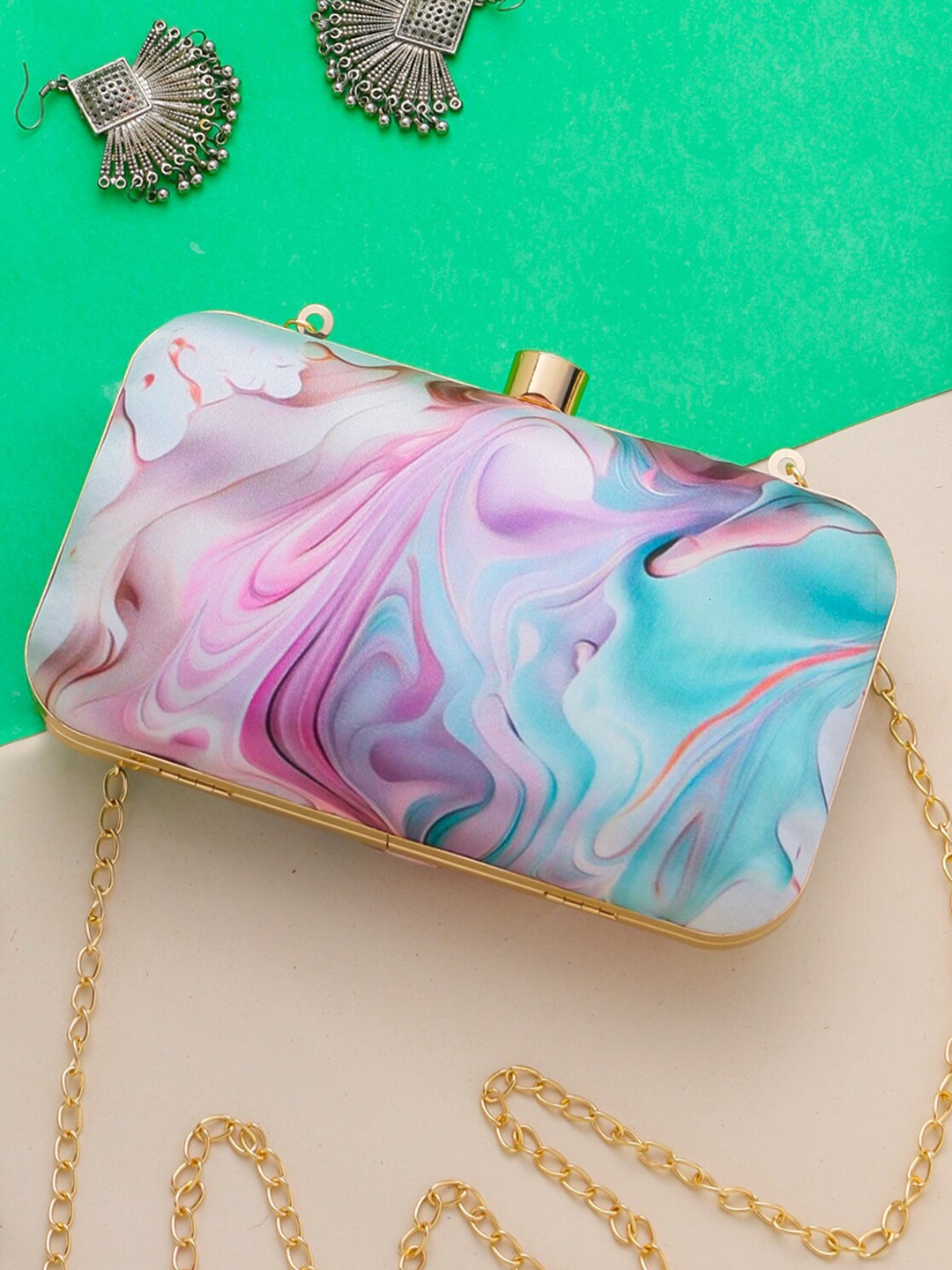

Swisni Water Resistant Printed Box Clutch, White