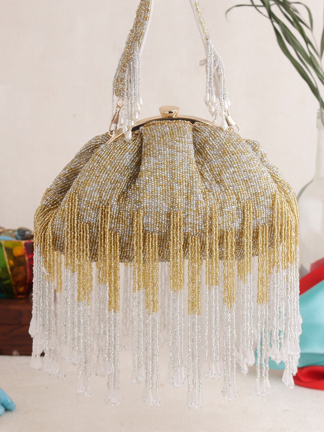 

Swisni Embellished Potli Clutch, Gold