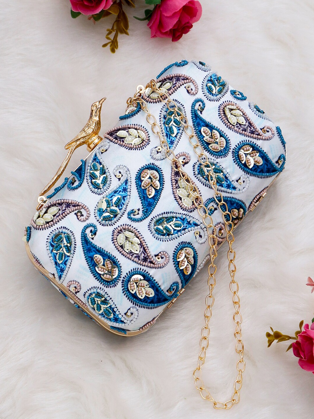 

Swisni Water Resistant Embellished Box Clutch, White