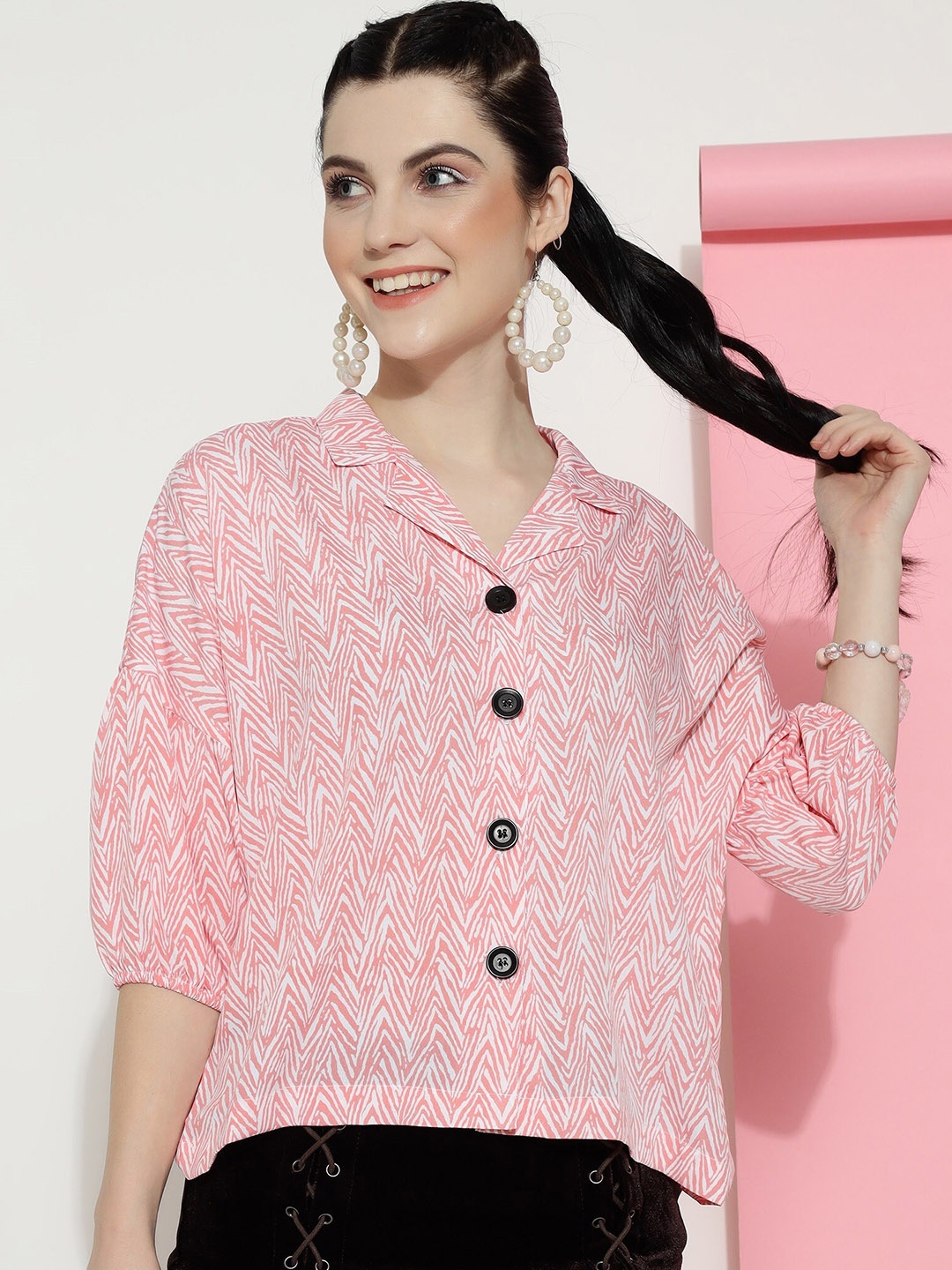 

J Turritopsis Classic Fit Geometric Printed Casual Shirt, Pink