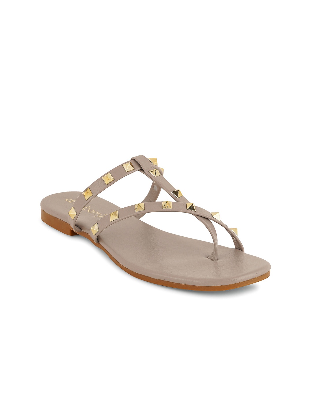 

DressBerry Grey And Gold-Toned Embellished One Toe Flats
