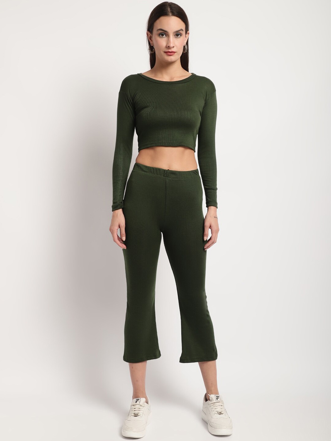 

Miaz Lifestyle Pure Cotton Cropped Top and Trousers Co-Ords, Green