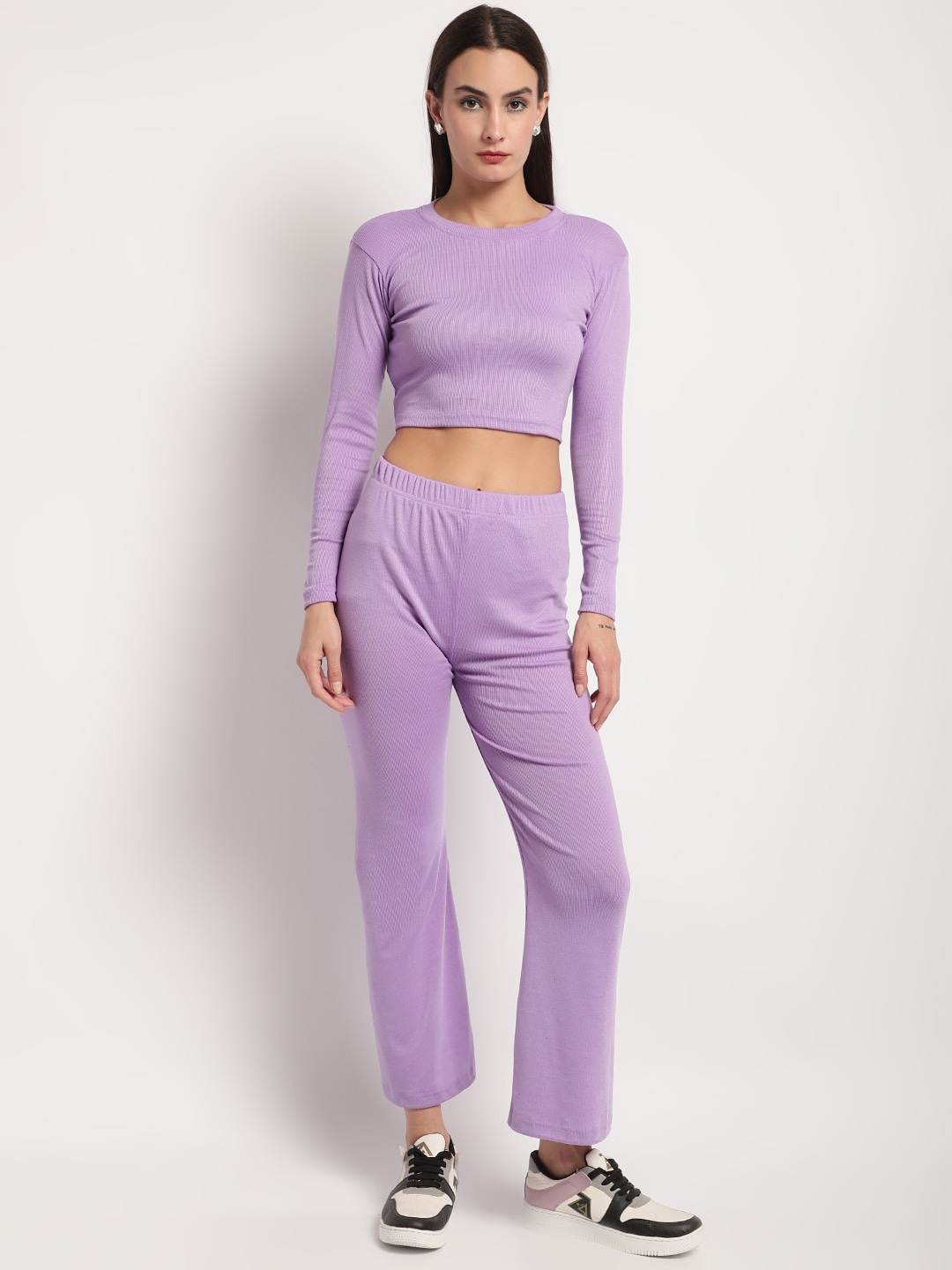 

Miaz Lifestyle Pure Cotton Crop Top and Trousers Co-Ords, Lavender