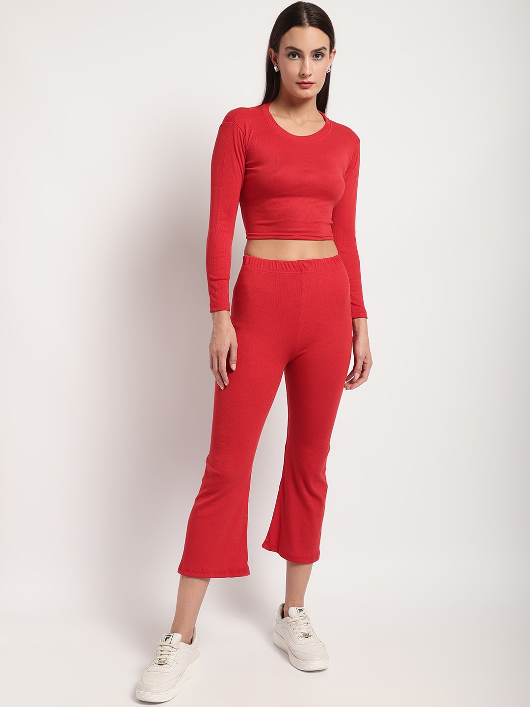 

Miaz Lifestyle Pure Cotton Crop Top and Trousers Co-Ords, Red