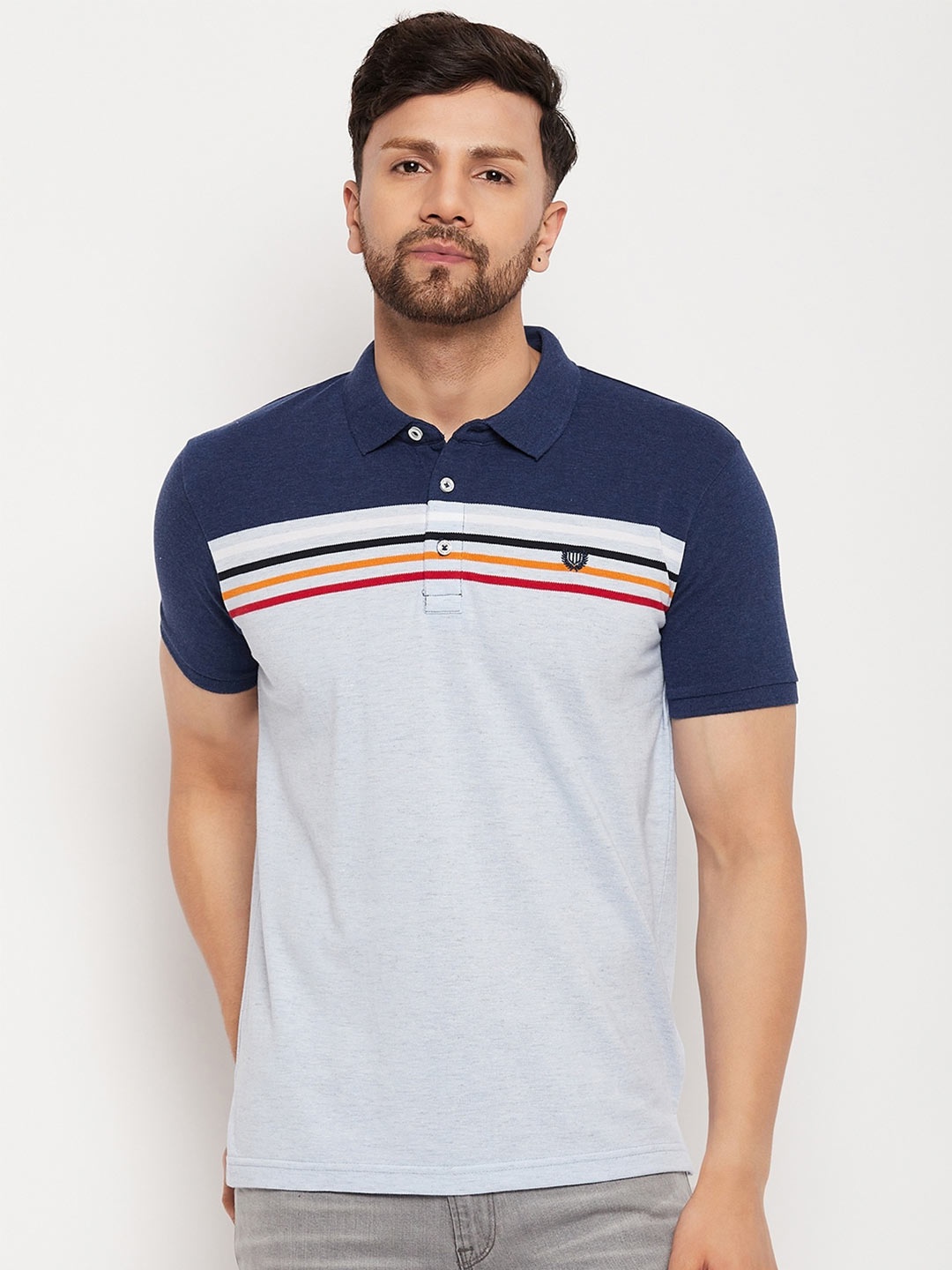 

Duke Colourblocked Polo Collar Slim Fit Cotton T-shirt, Blue