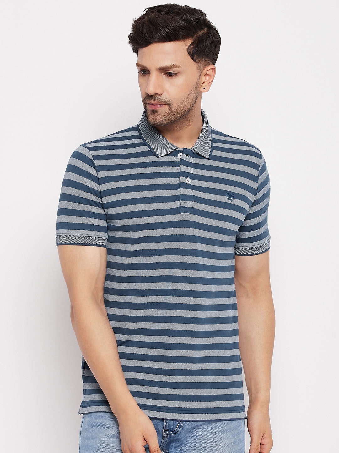 

Duke Striped Polo Collar Slim Fit Cotton T-shirt, Blue