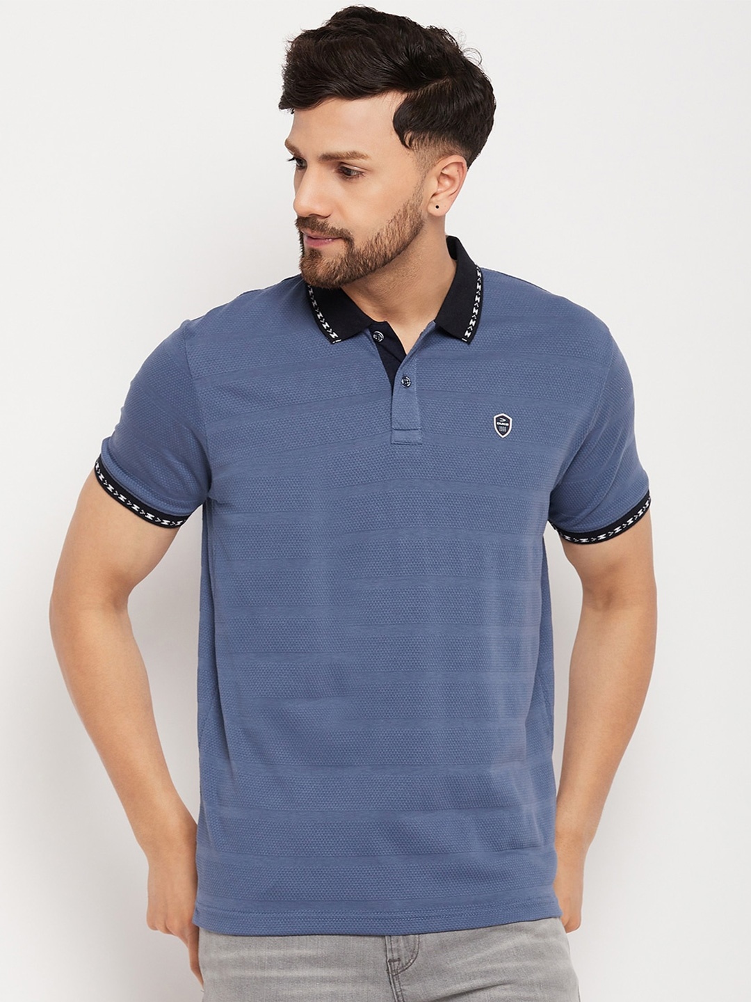 

Duke Self Design Polo Collar Slim Fit Cotton T-shirt, Blue