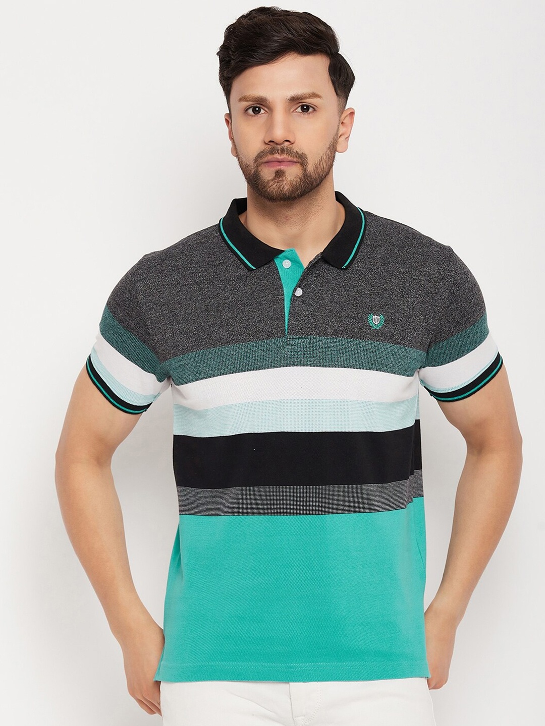 

Duke Striped Polo Collar Slim Fit Cotton T-shirt, Green