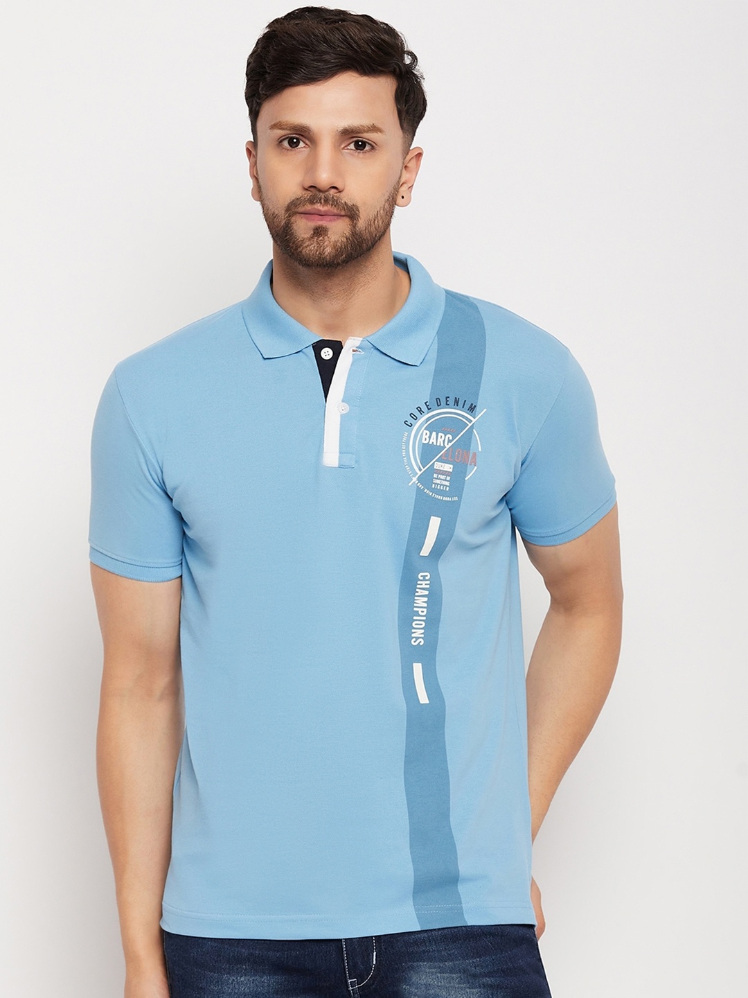 

Duke Typography Printed Polo Collar Slim Fit Cotton T-shirt, Blue