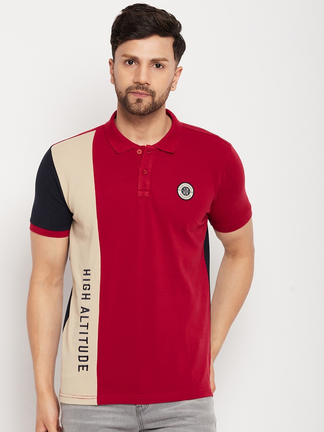 

Duke Colourblocked Polo Collar Slim Fit Cotton T-shirt, Red