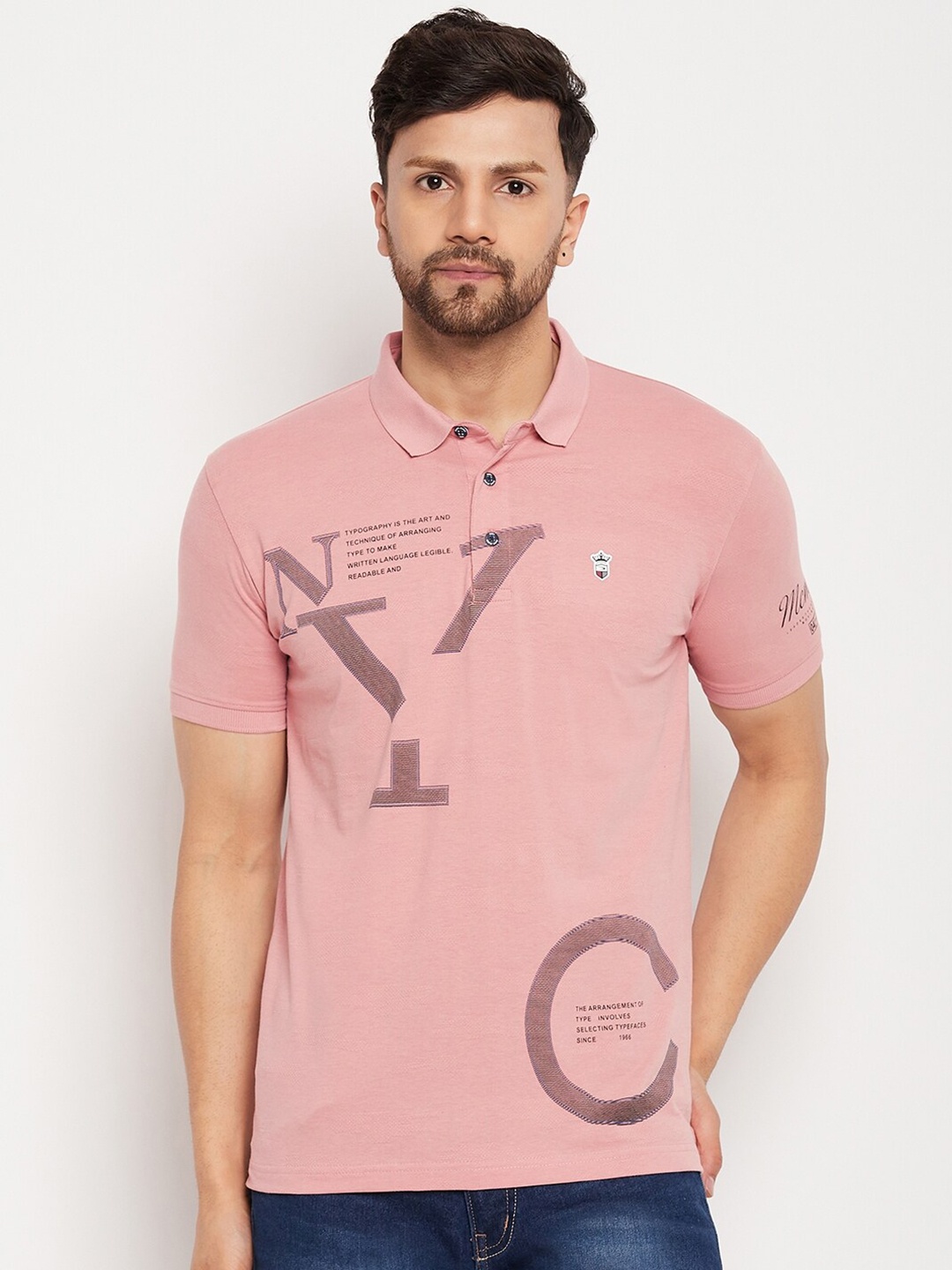 

Duke Typography Printed Polo Collar Slim Fit Cotton T-shirt, Pink