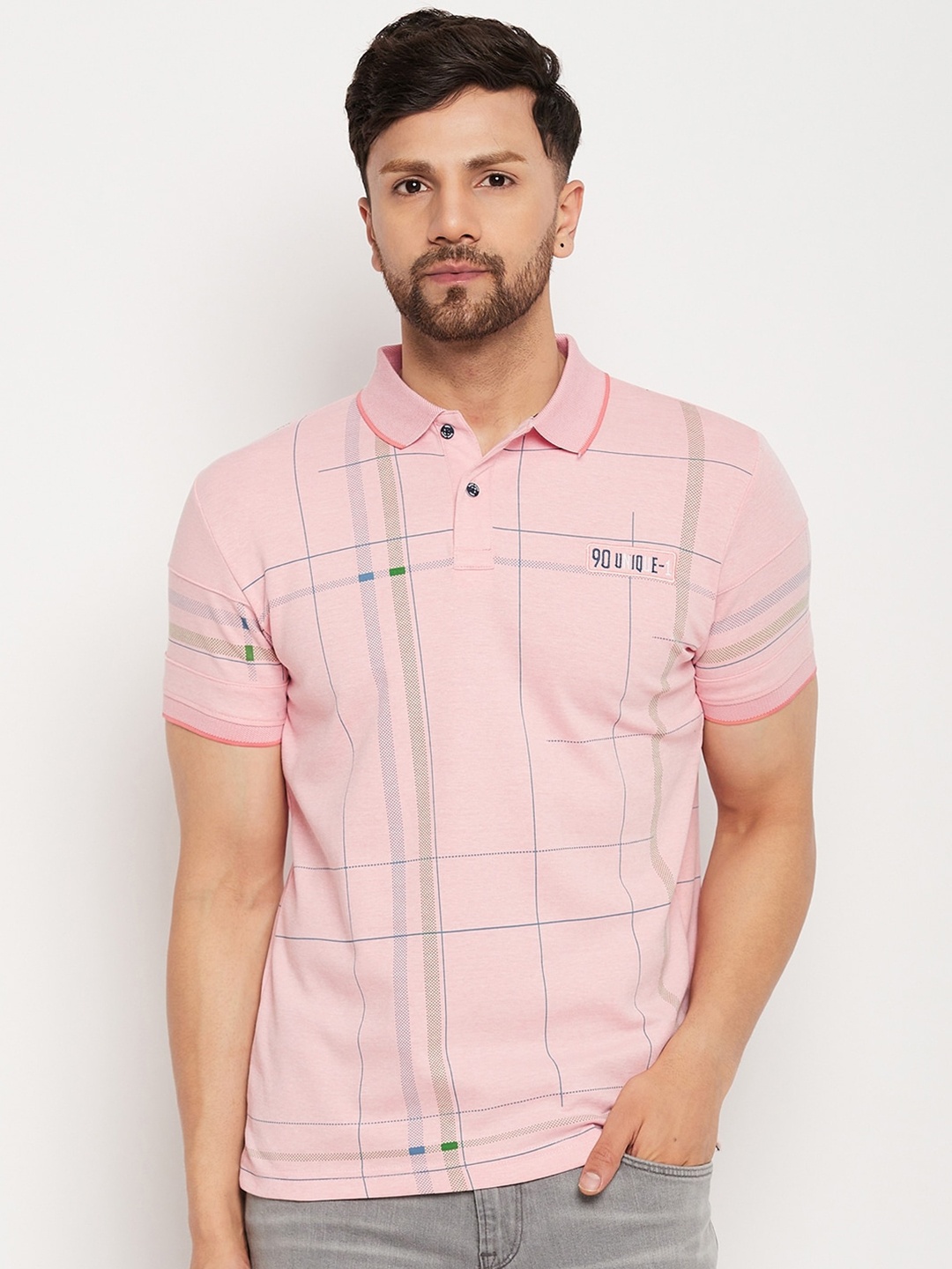 

Duke Checked Polo Collar Slim Fit Cotton T-shirt, Pink