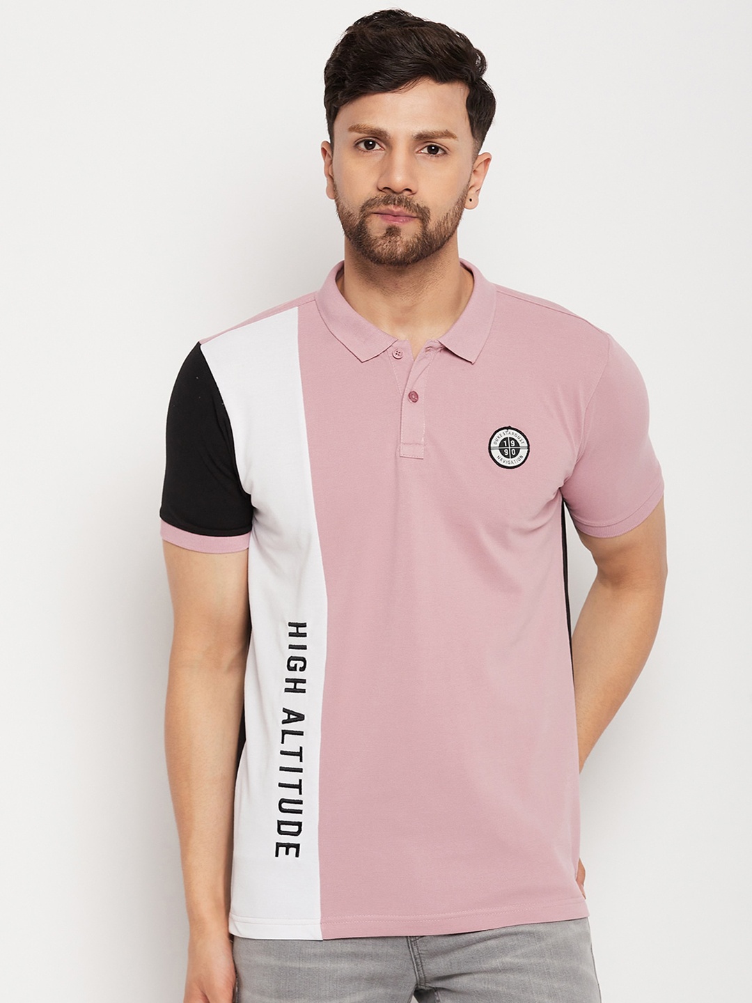 

Duke Colourblocked Polo Collar Slim Fit Cotton T-shirt, Pink