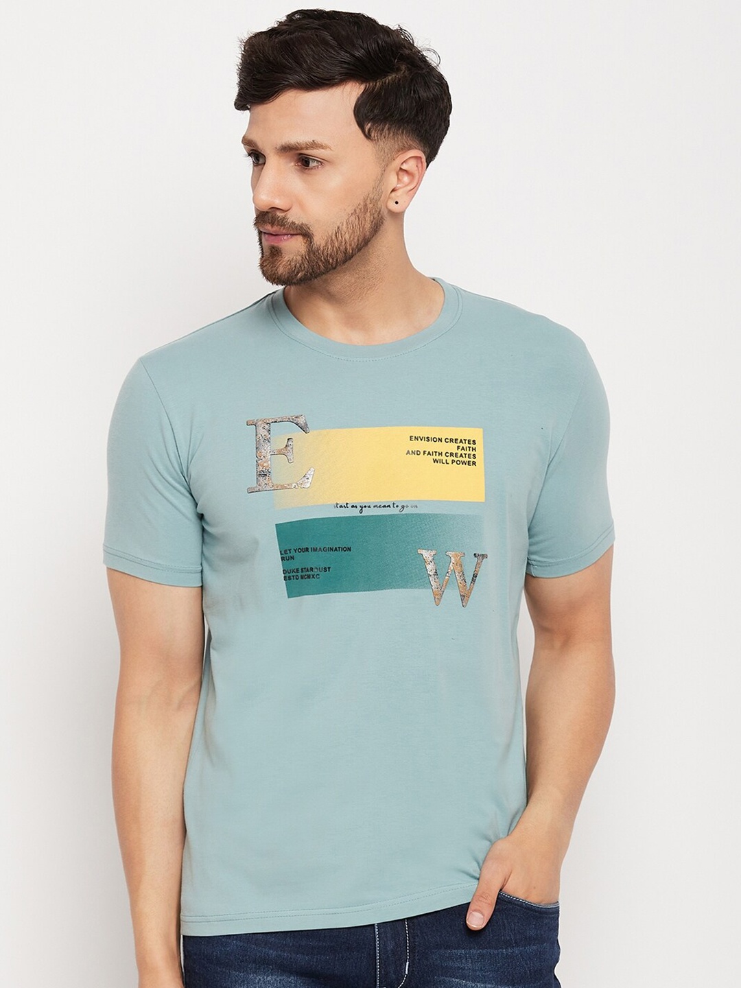 

Duke Typography Printed Slim Fit Cotton T-shirt, Sea green